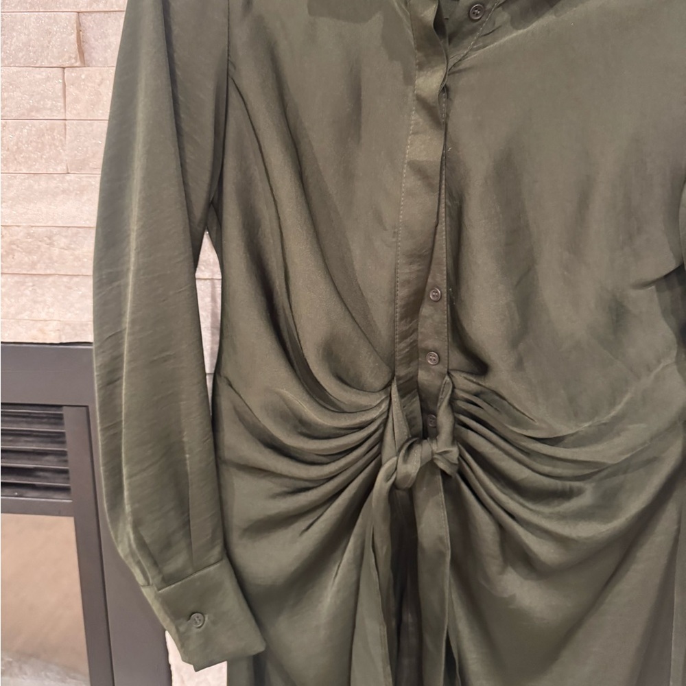 Olive Green Button-Up Dress size xs - Picture 2 of 4